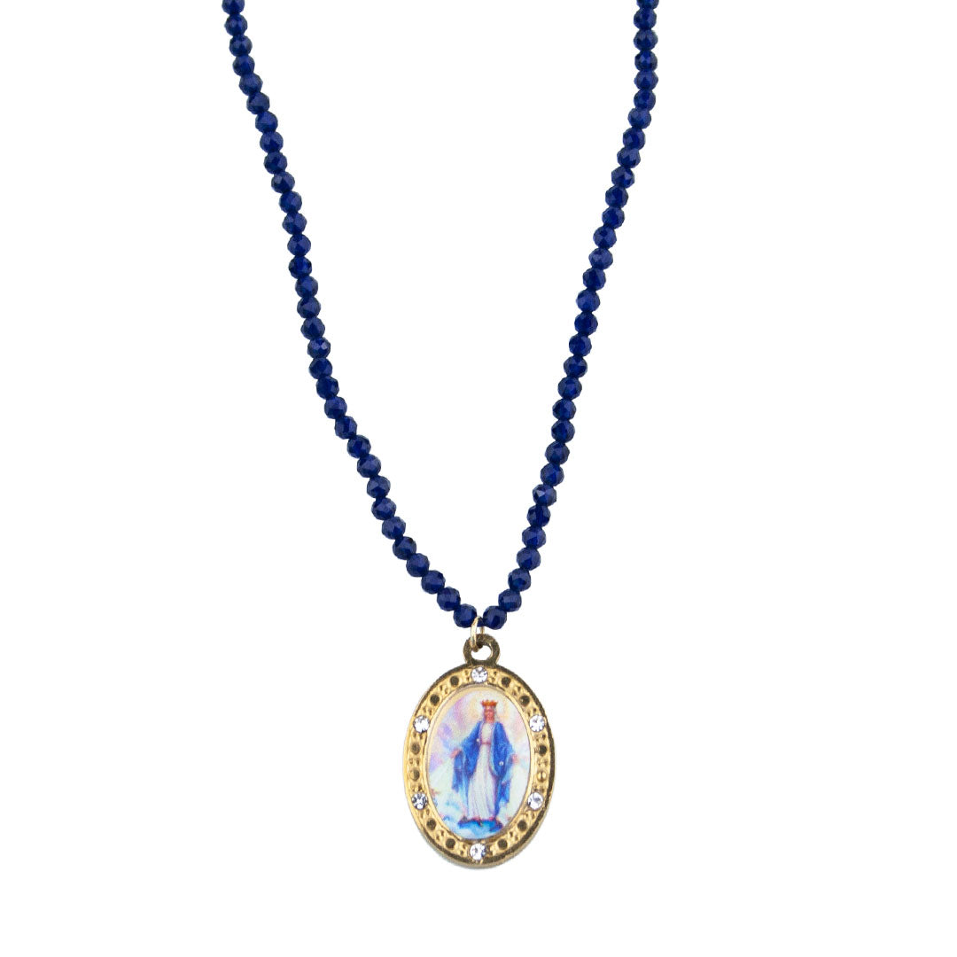 Colgante de diamante con medalla milagrosa de la Virgen María con colgante  de diamantes