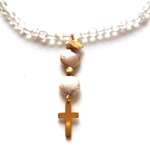 colgante-cruz-cristales-perlas-joyería - bisutería - religiosa - cristiana - católica - paloma - espíritu santo - Ocean Su