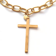 Cargar imagen en el visor de la galería, Colgante- Cruz- cadena - eslabones -grande - baño- oro-joyería - bisutería - religiosa - cristiana - católica - paloma - espíritu santo - Ocean Su