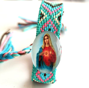 pulsera-Virgen Maria-hilos-dibujos-colores-chapa-esmaltada- joyería - bisutería - religiosa - cristiana - católica - paloma - espíritu santo - Ocean Su