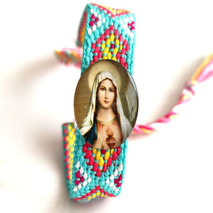 pulsera-Virgen Maria-hilos-dibujos-colores-chapa-esmaltada- joyería - bisutería - religiosa - cristiana - católica - paloma - espíritu santo - Ocean Su