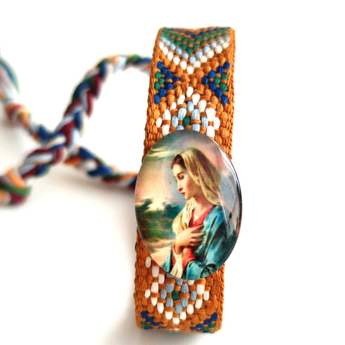 pulsera-Virgen Maria-hilos-dibujos-colores-chapa-esmaltada- joyería - bisutería - religiosa - cristiana - católica - paloma - espíritu santo - Ocean Su