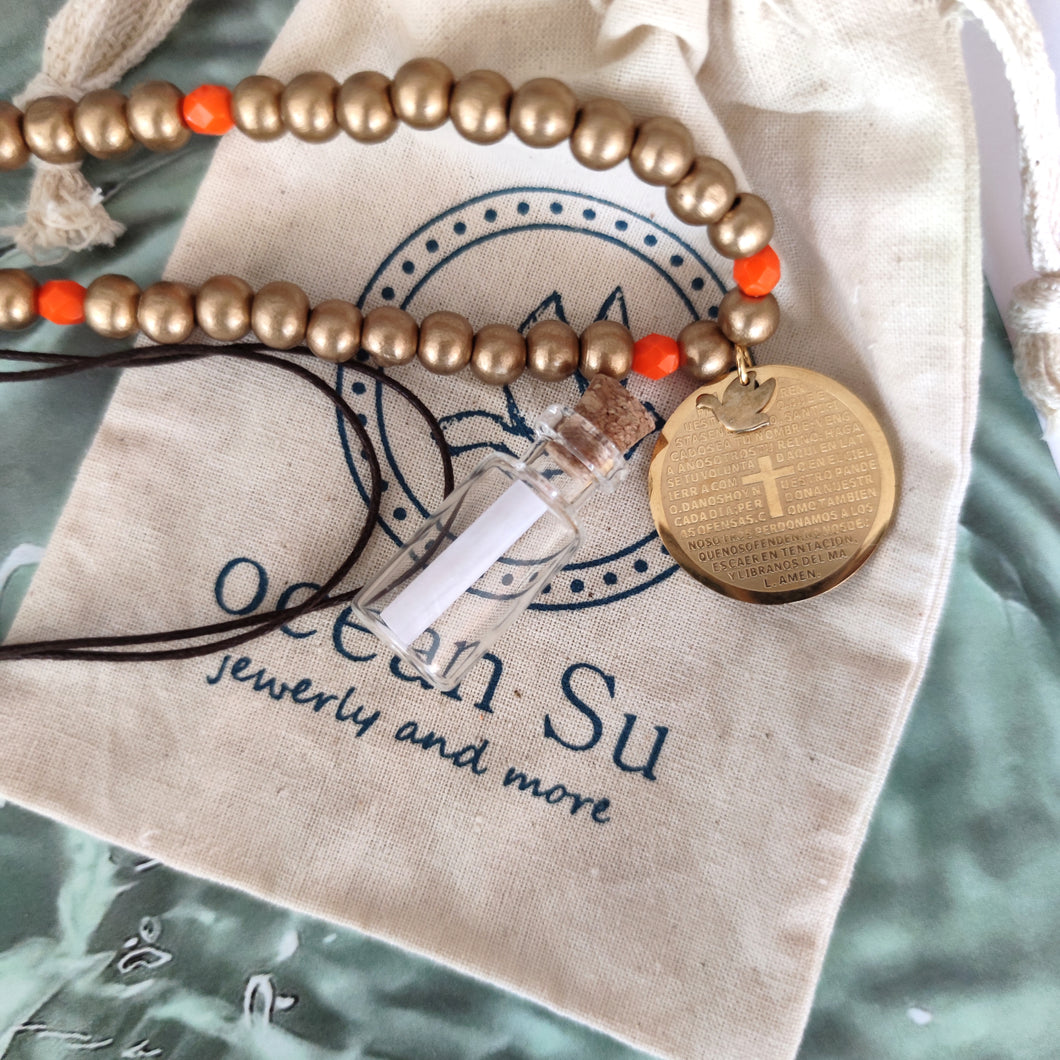 colgante-Padrenuestro-medalla-baño-oro-bolitas-joyería - bisutería - religiosa - cristiana - católica - paloma - espíritu santo - Ocean Su