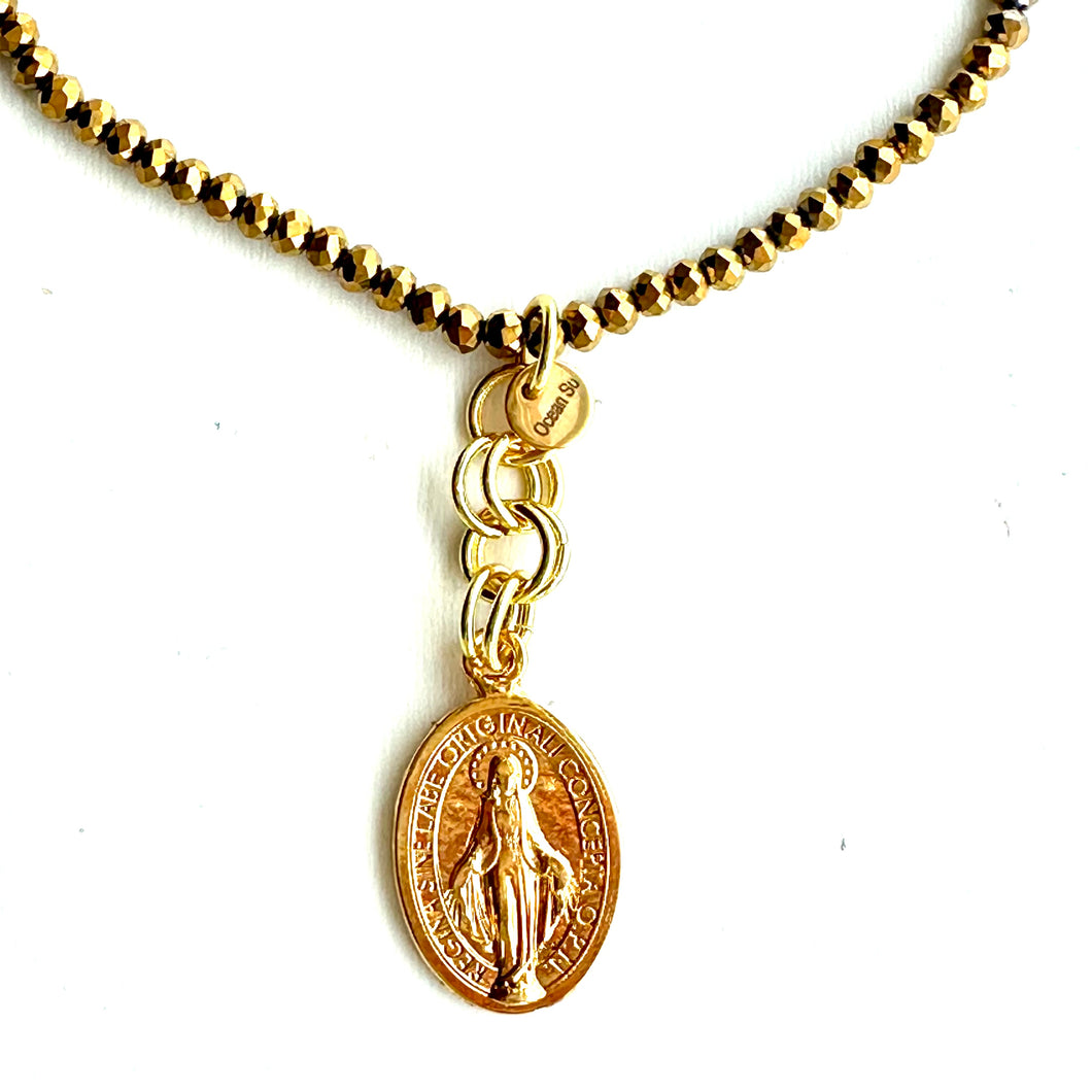 colgante-Milagrosa-cadena-piedrecitas-cristal-medalla-Virgen-joyería - bisutería - religiosa - cristiana - católica - paloma - espíritu santo - Ocean Su