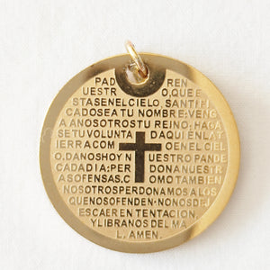  Medalla - redonda -chapada -oro -"Padrenuestro"- grabado  -Joyería - bisutería - religiosa - cristiana - católica-paloma -  espíritu santo - Ocean Su