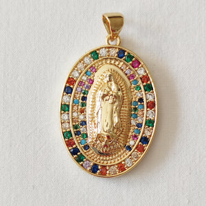Medalla de la "Virgen de Guadalupe" - medalla - ovalada - acero - bañada - oro - imagen - virgen - relieve -brillantitos - colores--joyería - bisutería - religiosa - cristiana -católica - paloma - Espíritu Santo - Ocean Su