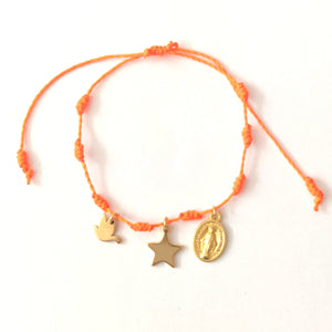 pulsera "Virgen Milagrosa"-hilo-nudos-color - fluor -estrella- medalla- Milagrosa-joyería - bisutería - religiosa - cristiana - católica - paloma -  espíritu santo - Ocean Su