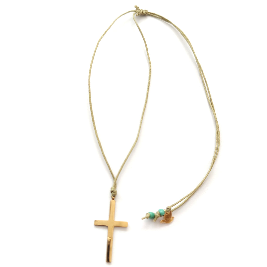 colgante- cordón-algodón-nudo corredizo-cruz -acero -oro -joyería - bisutería - religiosa - cristiana - católica - paloma -  espíritu santo - Ocean Su