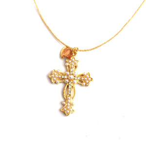 colgante-cruz-original-perlitas-hilo-dorado-joyería-bisutería-religiosa-cristiana-católica-paloma-espíritu santo-Ocean Su